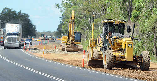 Roadworks on the Hervey Bay Maryborough Road at the Takura turn-off have been held up by wet weather. Roadworks on the Hervey Bay Maryborough Road at the Takura turn-off have been held up by wet weather.